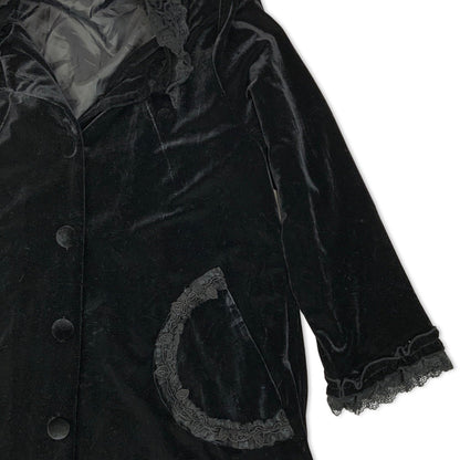 Vintage Lace Detailed Black Velvet Coat 12 14 16