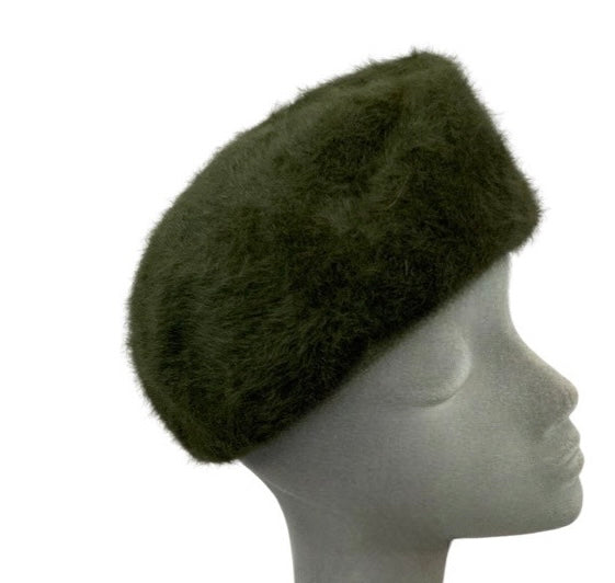 Vintage Green Angora Shaped Beret