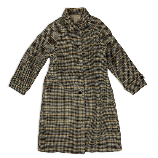 Vintage Y2K Beige and Black Tartan Ladies' Trench Coat 12