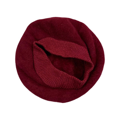Vintage 80s Burgundy Angora Beret