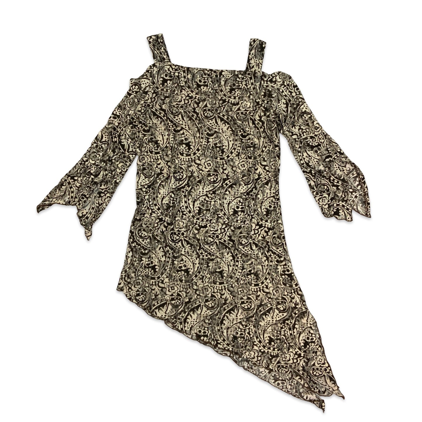Y2K Brown & White Floral Sheer Dress 8 10