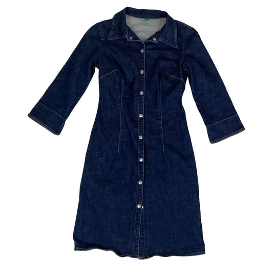 Vintage 90s Y2K United Colors of Benetton Button-Up Midi Denim Shirt Dress 4 6 XS