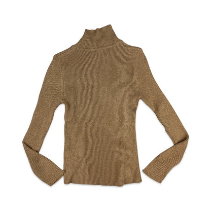 Vintage Ribbed Lurex Turtleneck Top Peach Gold 4 6