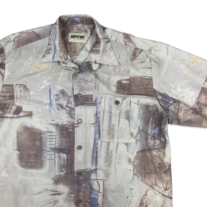 Vintage 80s Abstract Print Beige Shirt XL