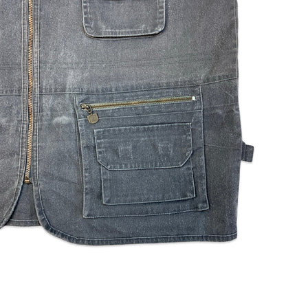 Grey Utility Fisherman Cargo Zip Up Waistcoat Vest XL