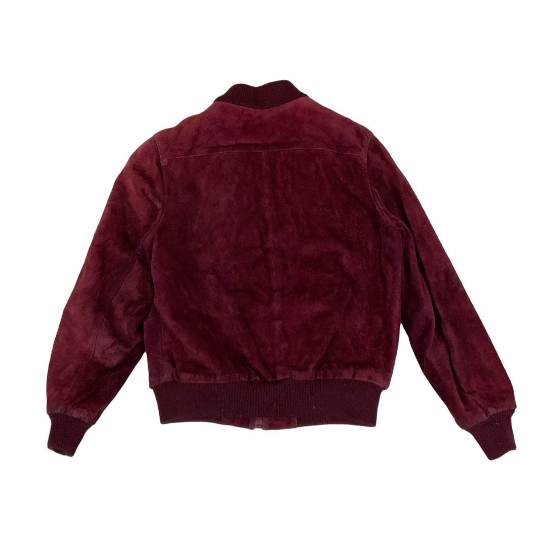Vintage 80s 90s ‘H&M Hennes’ Burgundy Red Suede Leather Faux Fur Lined Bomber Biker Jacket 14 16