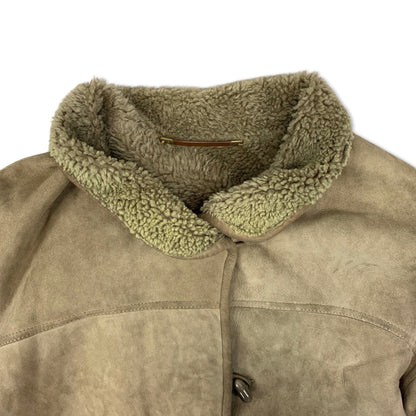 Vintage 80s Beige Sheepskin Shearling Coat 14 16