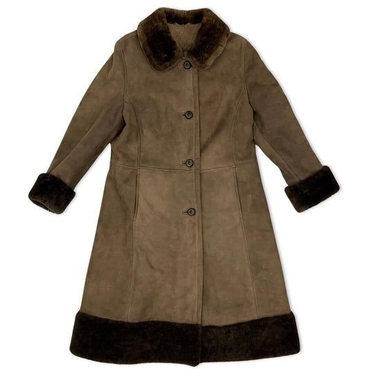Vintage 70s Brown Midi Shearling Coat 10 12 14