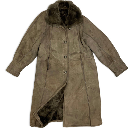 Vintage 80s Brown Shearling Midi Coat 14 16 18