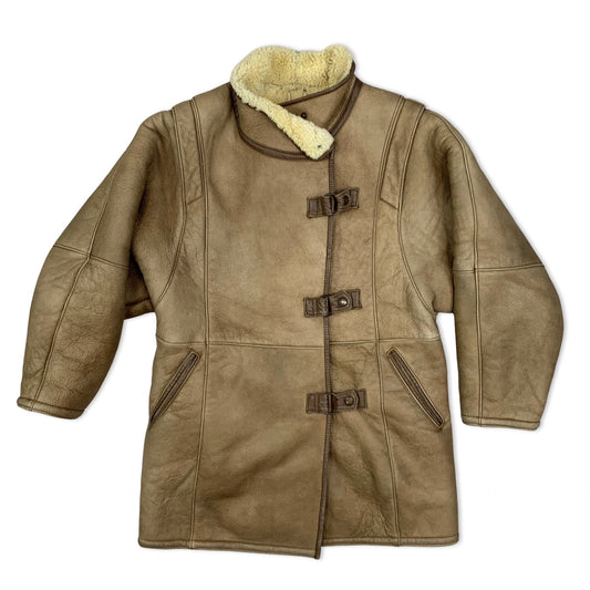 Vintage 80s Light Brown Aviator Shearling Coat 12 14 16