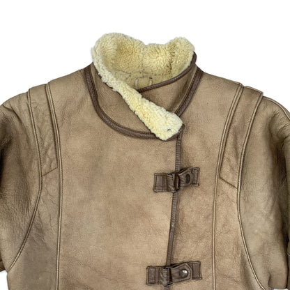 Vintage 80s Light Brown Aviator Shearling Coat 12 14 16