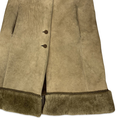 Vintage Light Brown Sheepskin Embroidered Shearling Midi Coat 10 12