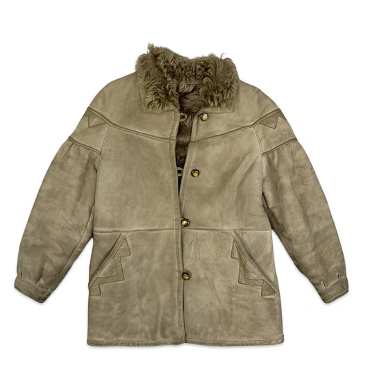 Vintage 80s Light Brown Shearling Coat 10 12