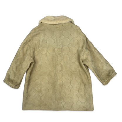 Vintage Embroidered Suede Beige Shearling Coat 16 18