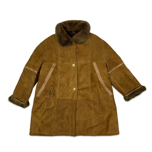 Vintage 80s Tan Faux Fur Shearling Coat 18 20