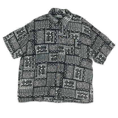 Vintage Black & White Tribal Pattern Short Sleeve Shirt 2XL