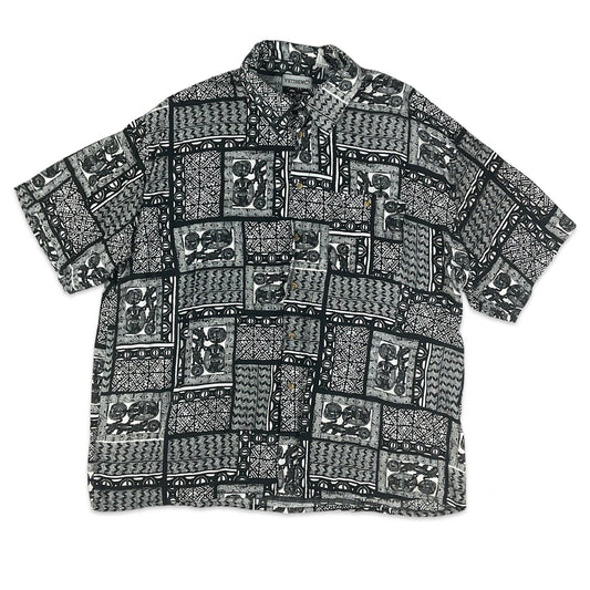 Vintage Black & White Tribal Pattern Short Sleeve Shirt 2XL