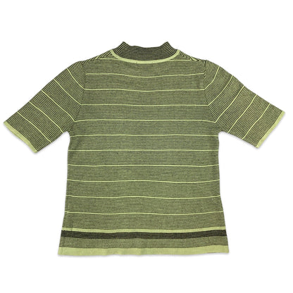 Green & Black Striped Short Sleeve Jumper 10 12 14