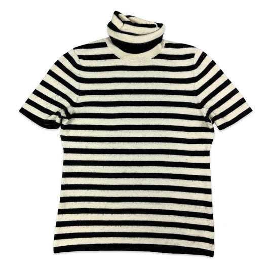 Black & White Striped Short Sleeve Turtleneck Jumper 10 12 14