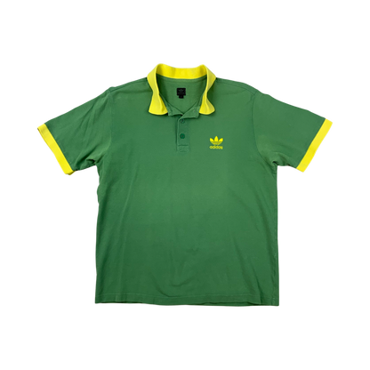 Vintage Y2K Adidas Polo Shirt Green Yellow Mens M