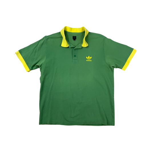 Vintage Y2K Adidas Polo Shirt Green Yellow Mens M