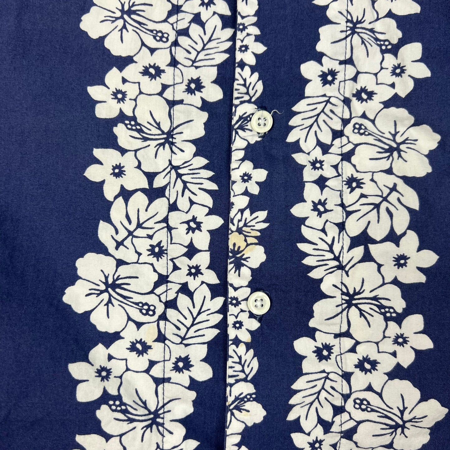 Vintage Blue & White Floral Print Hawaiian Shirt M L