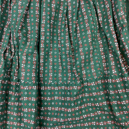 Vintage 60s 70s Green Red Floral Pleated Midi Skirt XS 4 6