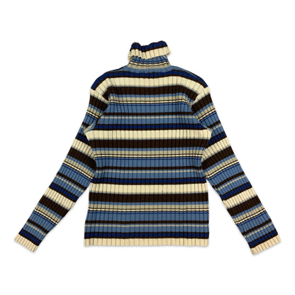 Quiksilver Striped Ribbed Roll Neck Knit Jumper 8 10 12 14 16