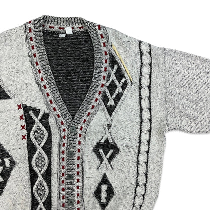Vintage 80s White Black & Red Abstract Cardigan XL XXL
