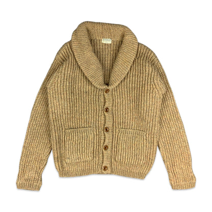 Vintage 80s Men's Beige Heavy Knit Cardigan S M
