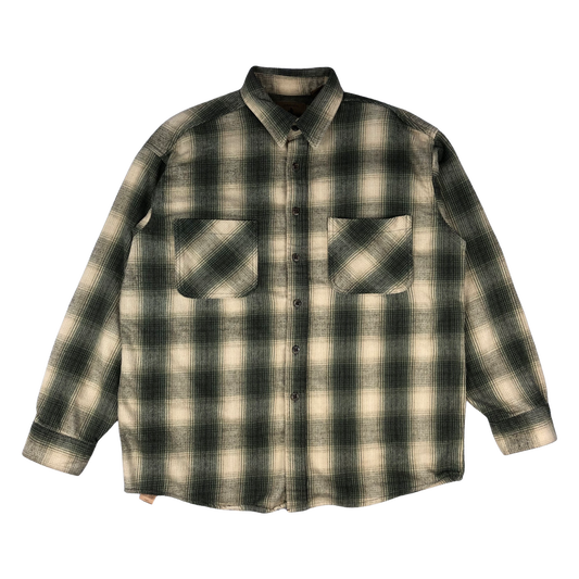 Vintage St. John's Bay Shadow Plaid Yellow and Green Flannel Shirt XL