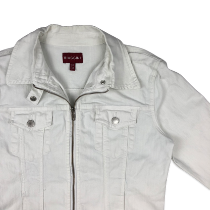 Vintage Y2K Biaggini White Zip-up Denim Jacket 12