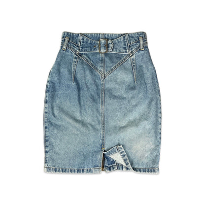 Vintage 80s Blue Denim Midi Skirt 8