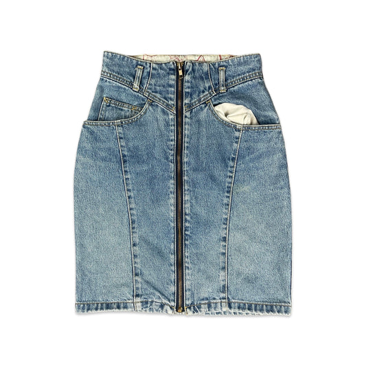 Vintage 80s Blue Denim Midi Skirt 8