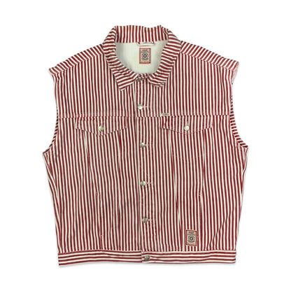 Vintage Red White Hickory Stripe Denim Gilet Jacket L XL