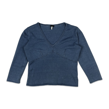 Armani Jeans Blue V Neck Knit Top 14 16