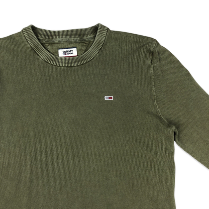Tommy Jeans Green Textured Crew Neck Knit Jumper M L