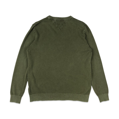 Tommy Jeans Green Textured Crew Neck Knit Jumper M L
