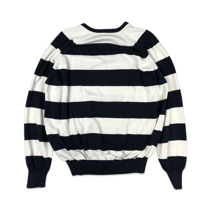 Tommy Hilfiger Navy and White Striped V Neck Knit Jumper L XL