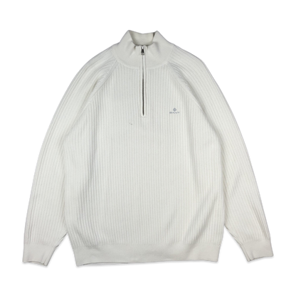 GANT Ribbed Knit Jumper 1/4 zip White L XL