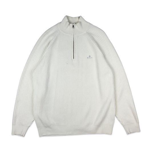 GANT Ribbed Knit Jumper 1/4 zip White L XL