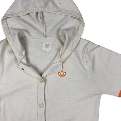 Vintage 00s Adidas Hooded Cardigan White Orange Stripe 10 12