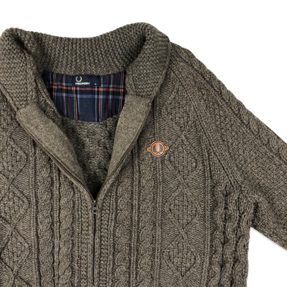 Fred Perry Cable Knit Cardigan Brown L XL