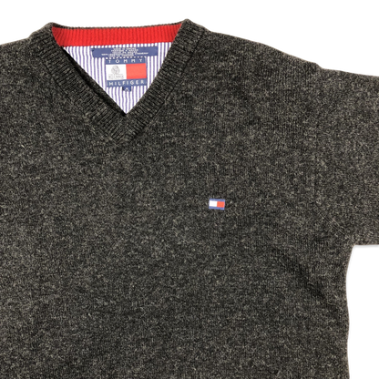 Vintage 90s Tommy Hilfiger Knit Jumper Grey Lambswool M L