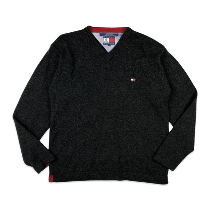 Vintage 90s Tommy Hilfiger Knit Jumper Grey Lambswool M L