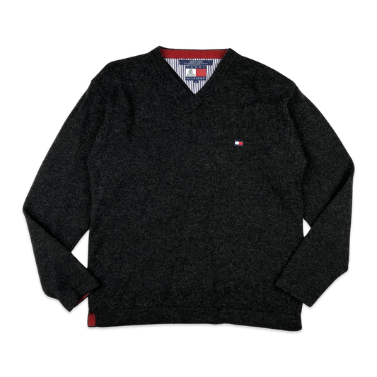 Vintage 90s Tommy Hilfiger Knit Jumper Grey Lambswool M L