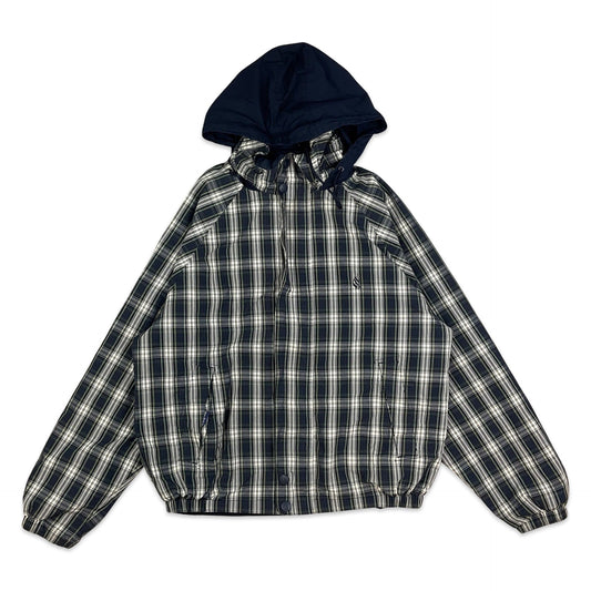 Vintage Nautica Plaid Navy Hooded Windbreaker XL 2XL 3XL Reversible