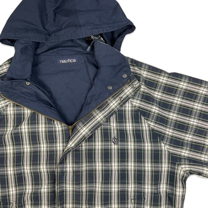 Vintage Nautica Plaid Navy Hooded Windbreaker XL 2XL 3XL Reversible