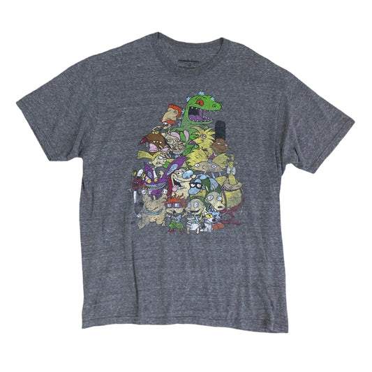 Vintage 90s 'Nickelodeon' RETRO Hey Arnold! Real Monsters Rugrats Cartoon Grey Graphic T-Shirt L XL