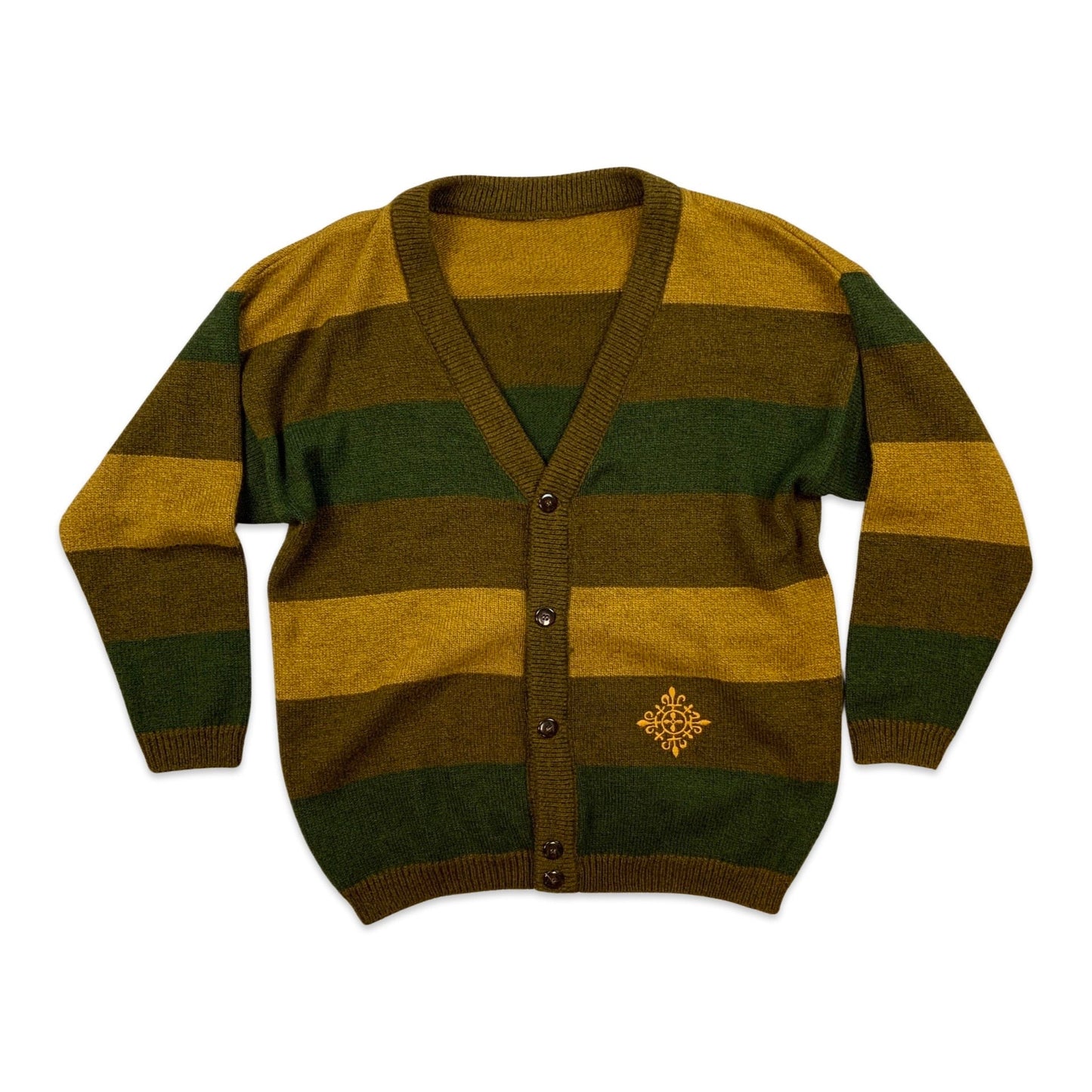 Vintage 80s Brown Orange & Green Striped Cardigan L XL